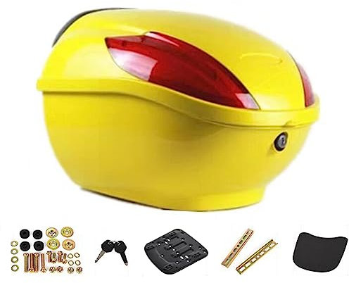 AVIITI Motorrad-Topcase, Mit Rückenlehne Universalhalterung Für Helmgepäck, Scooter Lock Storage Carrier Kunststoffkoffer,Gelb,42x41x30cm