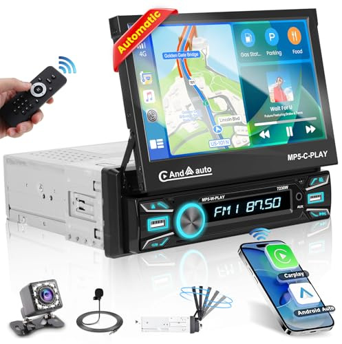 Hikity Autoradio 1DIN Bluetooth Carplay, 7'' Schermo Scomparsa