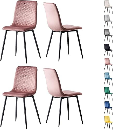 mcc direct Set mit 4 Designer Esszimmerstühlen aus Samtstoff, Metallbeine, Lexi-Stühle (Rosa)
