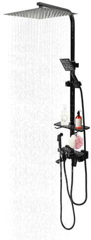 Kalt und warm Duschset Duschsystem Regendusche Set Brausegarnitur für Badezimmer Schwarz Duscharmatur