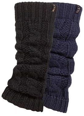 Elle Ladies Chunky Leg Warmers - Winter Warm Cable Knit Patterned for Ballet, Dance or Casual Wear In One Size 2 Pairs Black Navy