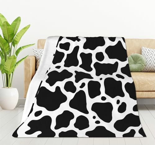 HGOD DESIGNS Fleece-Überwurfdecke mit Kuhmuster, ultraweich, gemütlich, blühend, dekorative Flanelldecke, für Zuhause, Couch, Bett, Stuhl, Reisen, 130 x 150 cm, Schwarz und Weiß