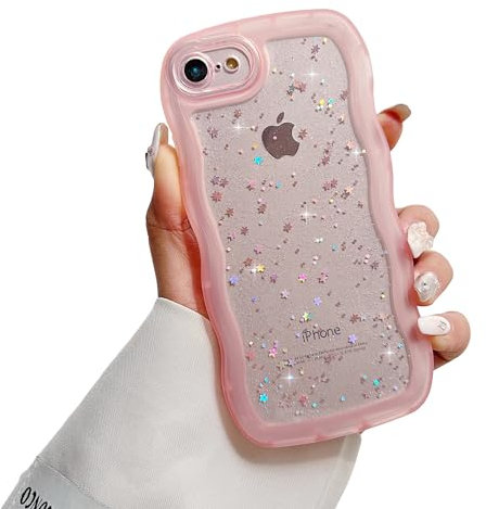 ZTUOK Compatible with iPhone 6/6S Case for Girls Women,Cute Clear Sparkly Bling Star Design Curly Simple Wave Case Shockproof Protective Slim Soft TPU Glitter Cover for iPhone 6/6s-Pink