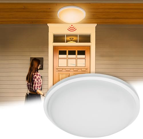 SUBTLETY LED Deckenleuchte 15W Lampe mit Radar Bewegungsmelder Innen IP44 Deckenlampe Motion Sensor 1920LM Warmweiß Leuchte Decken Licht für Balkon Flur Garage Treppe Gang, φ22x6cm