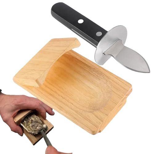 Clip para descascarar ostras de madera, bandeja de bambú para descascarar | Juego de abrazaderas de madera para abrir ostras,Juego de cuchillos para descascarar ostras, pinzas para descascarar ostras