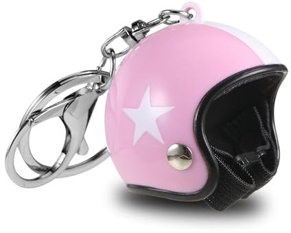 Porte-clés Casque de Moto Rétro Étoile Porte-clés Avec Fermeture Fonctionnelle Permis de Conduire Voiture Réussi Cadeau Moto Cadeaux D'anniversaire Pour Hommes Femmes Meilleure Amie, Rose