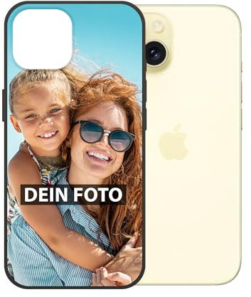 Personalisierte Handyhülle für Apple iPhone 15 - Individuell selbst gestalten mit Foto und Text - Schwarze Hülle aus Silikon