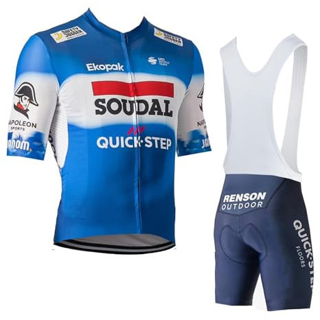 SGCIKER 2024 Herren SOUDAL QUICK Step Radtrikot Set, Kurzarm Fahrrad bekleidung Lätzchen Kurzsets Gel Pad(3XL