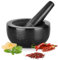 Gourmeo Mortier Pilon Cuisine - Accessoire Cuisine en Granite de 16 cm de Diamètre pour Broyage des Épices Guacamole Pesto Noix Mojito - Mortier et Pilon Concasseur a Grain Noir