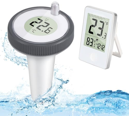 Collazoey Termómetros para Piscinas digital inalámbrico, con con receptor de temperatura interior LCD, TermóMetro de Piscina Digital Impermeable, para Piscinas, Acuarios