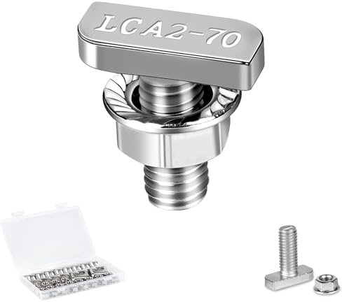 EXLECO 40 Pezzi Viti di Fissaggio a Testa a Martello M8x20 T Bolt Vite Bullone in Acciaio Inox con Scatola di Plastica Viti per Guida di Ancoraggio con Dadi a Flangia per Serra Moduli PV con 8mm gole