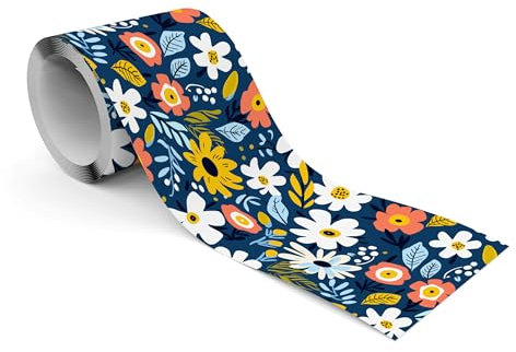 Muralo - Selbstklebende Bordüre - Tapetenbordüre Wandbördure - Dekorative Wandtatto für Wände, Möbel, Decken, Tapeten, Wandverkleidungen, Türen - Bunte Blumen - Br.10cm x Hö.300cm