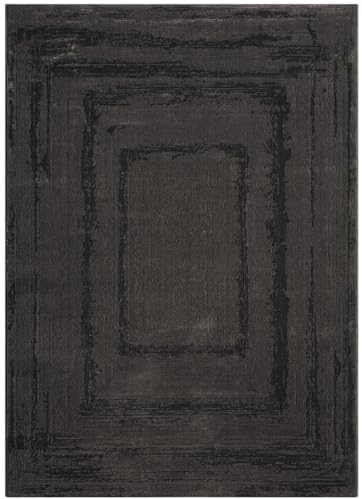 VIMODA Teppich Wohnzimmer Schlafzimmer Modern Hoch&Tief Bordüre Qualitativ 3D Effekt,Maße:200x290 cm;Farbe:Anthrazit