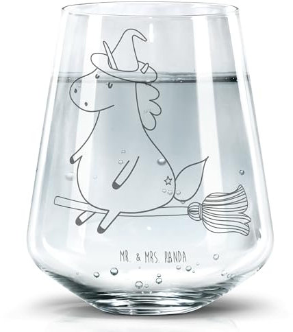 Mr. & Mrs. Panda Trinkglas Einhorn Hexe, Premium Glas, 400 ml