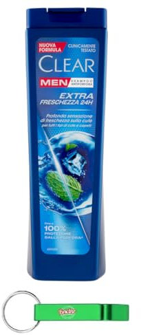 12x Clear Extra Freschezza 24H Men Shampoo für alle Haar- und Kopfhauttypen - Extra Frische Shampoo 225ml + Beni Culinari Kostenloser Schlüsselanhänger
