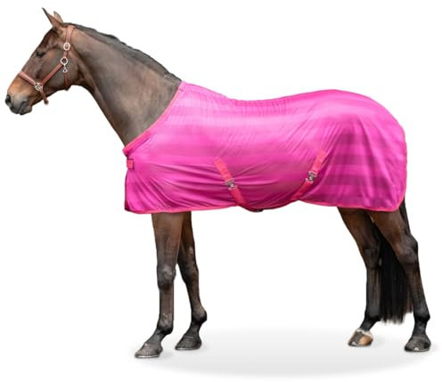 Equinate Fliegendecke Guardian mit Kreuzbegurtung und Widerristpolster 145cm Raspberry - Ekzemerdecke mit effektiven Schutz vor Fliegen und Insekten - Pferdedecke - Weidedecke