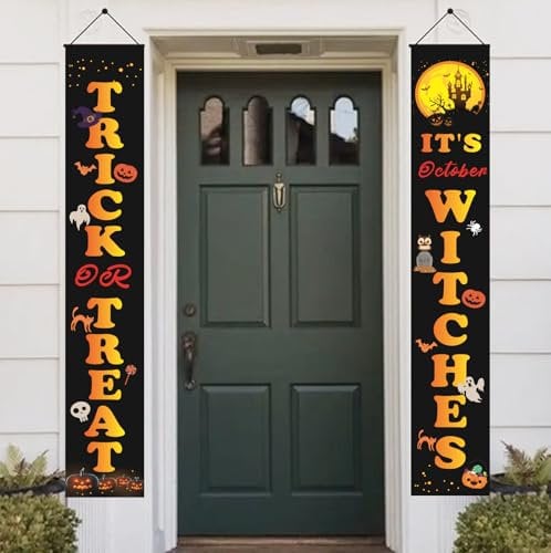 bng-bng Halloween Door Banner Trick or Treat Happy Halloween Porch Sign Banner Hanging Orange Decorations for Gate Garden Front Door Home Outdoor Halloween Party Decor Supplies