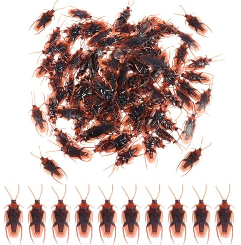 XPEX 50 Stück kakerlaken Halloween Dekorationen,Kunststoff insekten, Realistische Käfer aus Kunststoff, Realistisches Insektenspielzeug, Halloween Teasing Streich Requisiten