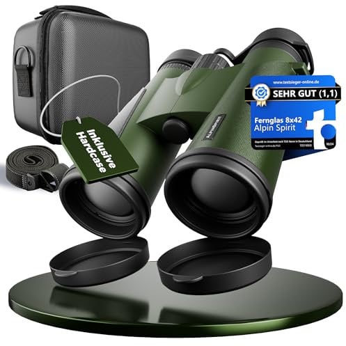 AlpinSpirit© Fernglas 8x42 HD für Erwachsene & Brillenträger inkl. Hardcase – Testsieger – leicht, kompakt & wasserabweisend – ideal für Jagd, Natur & Reisen – FMC+BAK4 Binoculars in Profiqualität