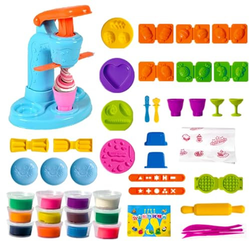 45 Pcs Ice Cream Playdough Set - Play Dough Tools Set for Kids , Kitchen Plasticine Toys for Boy Girl Age 2 3 4 5 6 Years Old, Playdough Tubs Accessories Kit for Children Birthday Christmas Party
