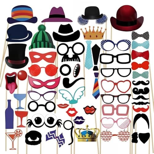 58 Party Props Photo Booth Party Favours, Photo Booth Props, Photo Booth Frame with Sticks and Stickers, for Birthday Engagement Wedding,Paper Props Fancy Paper Eyeglasses