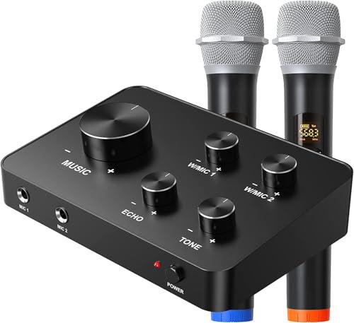 DigitConvert Dual Funkmikrofonen System kabellos UHF Drahtloses Mikrofon drahtloses Karaoke Mikro Mic Set für Karaoke,Party,DJ,Kirche,Hochzeit,Meeting,HDTV,Unterricht