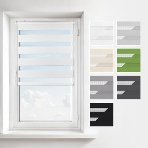Estika Doppelrollo Klemmfix ohne Bohren – Breite: 40 cm – Höhe: 120 cm – Farbe: Weiß – Jalousie für Innenfenster, Duo-Rollo, Fensterrollo innen