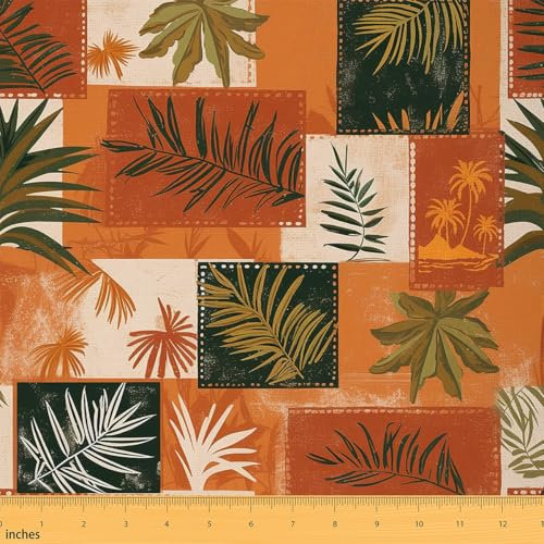 Loussiesd Palme Stoff Meterware 92x150cm Palmblatt Plaid Dekorative Patchwork Stoffe Hawaiian Tropische Insel Wasserdichter Stofffor Stühle Natur Thema DIY Reupholstery Polsterstoff