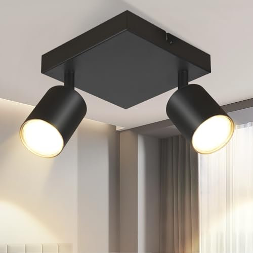 Homefire LED Deckenstrahler Deckenlampe Schwarz - 2 Flammig GU10 Deckenleuchte 350° Schwenkbar Strahler Spots Innen Deckenspot flurlampe für Wohnzimmer Küche Ohne Leuchtmittel