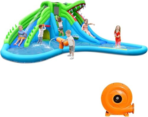 ZOAPDEBCE Piscina per Acqua di Vasca idrale del Castello Rim Castello Gonfiabile Gigante con Ventilatore, scivoli Doppi, Cannone ad Acqua, Parete da Arrampicata, Piscina for Spruzzi