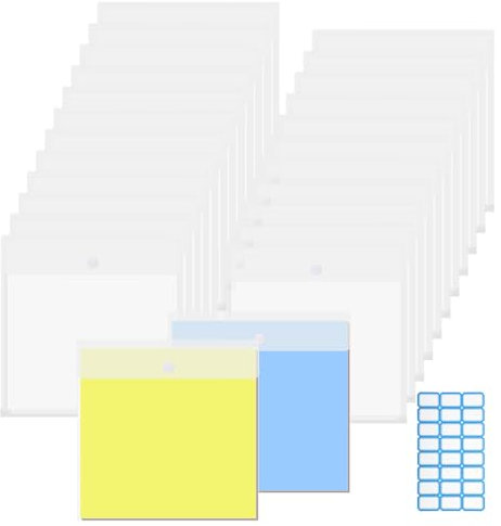 BSTKEY 25 Pcs Top Loading Scrapbook Paper Storage Organizer Vinyl Paper Storage, Clear File Paper Bag Cardstock Organizer Photo Paper Holder with Sticky Index Tabs