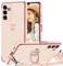TVVTPU Cover per Samsung Galaxy A16 4G / 5G con Cordino e Anello Supporto, Custodia Sottile Morbido Silicone TPU Antiurto Dorata Placcatura Protettiva Case con Regolabile Collana Tracolla, Rosa