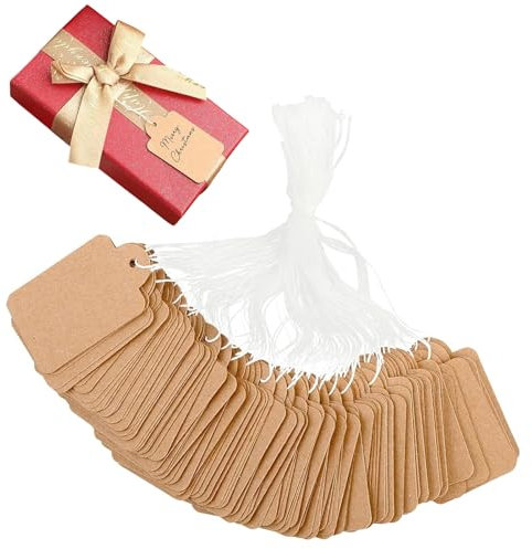 200 Stück Geschenkanhänger Kraftpapier, 3 x 4.8cm Kraftpapier Anhänger Preisschilder Anhänger, Kraftpapier Etiketten Tags Preisschilder Etiketten mit Faden für Kleidung Schmuck Display