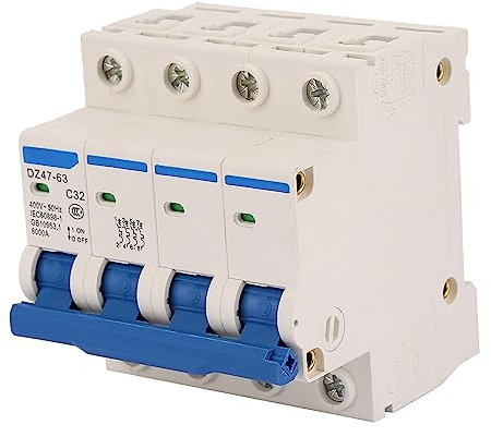 Disjoncteur de Courant, 400V 32A 30MA 4P C32, Interrupteur de Disjoncteur Différentiel, Type D'air, Coque en Plastique RCCB pour Appareils électroménagers et Outils électriques