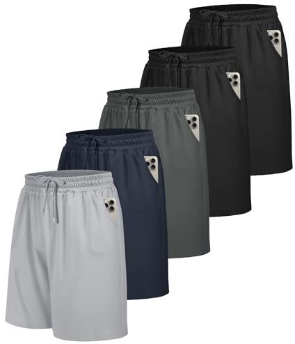 BOOJO 5 Pack Gym Shorts Men UK for Running Sports with Pockets Quick Dry | Breathable and Lightweight Outdoor Workout Training Activewear with Elasticated Waist for Fitness Joggers