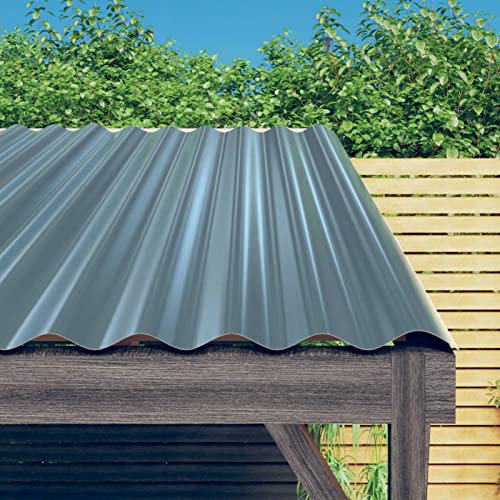 12 pcs Powder coated Steel Roofing Sheets for Greenhouses Sheds Carports Corrugated Roof Panels Covers for Huts Kennels Garages Grey (100x36 cm)