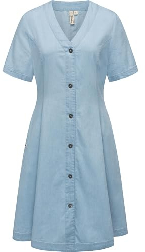 Ragwear Damen Kurzarm Sommerkleid kurzes Minikleid mit Schleife am Rücken Kveeda Denim YOUMODO Light Blue Denim Gr. L
