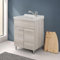 Mobile Lavatoio 60x50 Cm Rovere Grigio Moon Con Vasca In Ceramica Dolomite, Struttura Già Montata In Legno Nobilitato Con 2 Ante E Maniglie Cromo