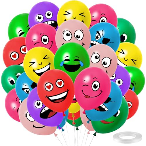 30 Stück Emotion luftballons, helium luftballon geburtstag, Latex balloon smiley, Lustig Luftballons, bunt kinderluftballons, Kinder Geburtstag Deko, Party Luftballons für Jungen Mädchen