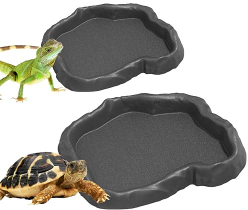 MaNeaz 2 Stück Schildkröten Zubehör Terrarium Zubehör Wasserschale Terrarium Reptilien Wasserschale, Futterschale,Terrarium Trinkschale, Wassernapf（grau）