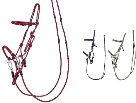 NETPROSHOP Knotenhalfter Multifunktionsset mit abnehmbaren Zügeln, als Halfter und Zaumzeug verwendbar, Gr. Shetty-XFull, Groesse:XL Full, Farbe:Bordeaux