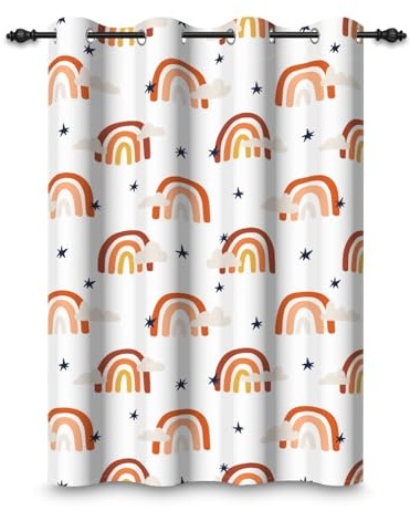 ggaimwf 107x160cm Cartoon-Regenbogen Verdunkelungsvorhang fürs Kinderzimmer Farbenfroh Boho-Stil Himmel Wolken Ösenvorhänge Thermo Fenstervorhänge für Baby Mädchen Spielzimmer Wohnzimmer,1 paneel