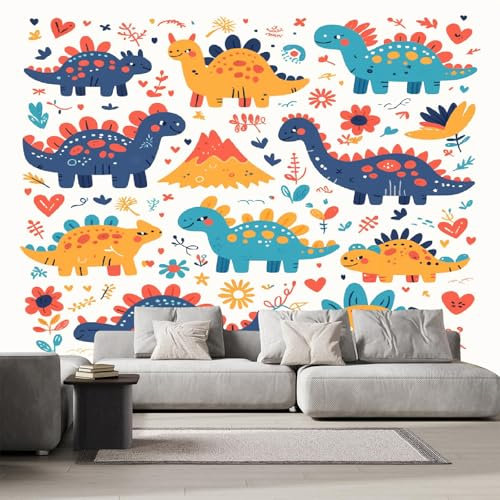 Papel Tapiz Fotográfico Dinosaurio Animal 3D Art Pintura Caricatura Linda Mural Cafe Restaurant Decoración para el Hoga Murales Papel Pintado Fotomural 150x100 cm