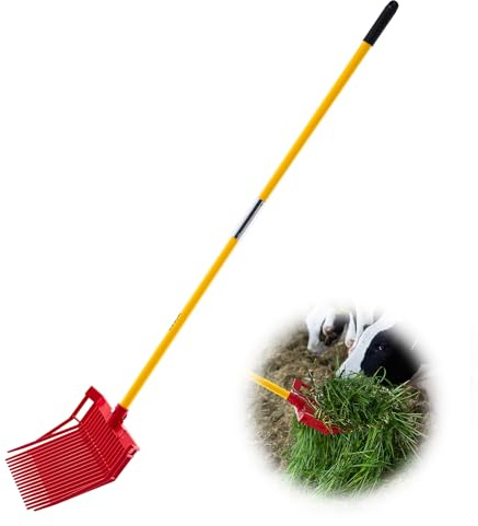 VEVOR Manure Fork, 18 Angled Tines, Horse Manure Rake with Long Fiberglass Handle, 61 in Durable Plastic Pitchfork Muck Rake Tool for Gardening Horse Stall Stable Grass Hay Cleaning Farm Work