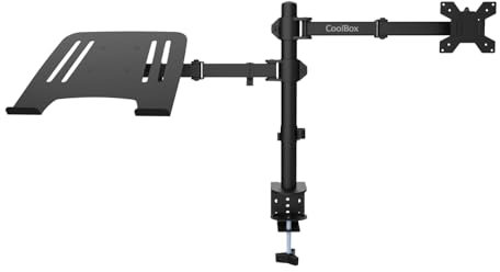 CoolBox MP01 - Soporte Monitor y Portatil, Pantalla hasta 8 kg y 32, Portátiles hasta 17, VESA 75x75 y 100x100, Altura, Inclinación y Giro Ajustables, Bandeja Inclinable. Negro