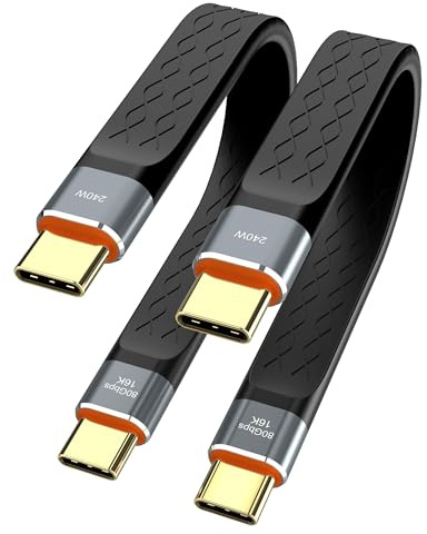 Thunderbolt 5 80Gbps 2pcs / Lot USB 4 Extension 12CM Flat Short Transmissions de Données Câble de Charge Mâle à Mâle 240W 16K Connexion Vidéo Compatible Avec MacBook