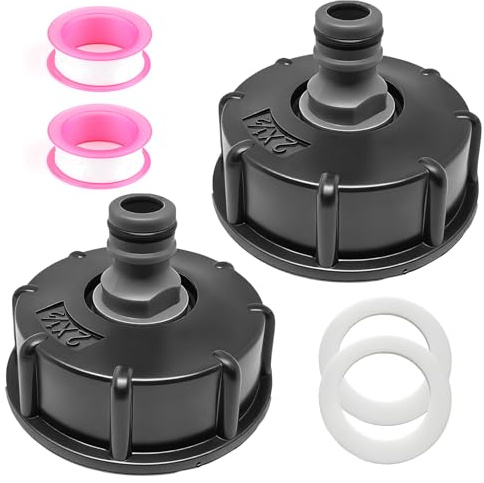 Aihoom 2 Pcs IBC Tank Fittings, IBC Tank Adapter Kit, S60X6 to 1/2 Threaded Hose Connector for Water Storage, Durable Fitting Parts for UK & Europe Containers for Garden Water Butt Storage Tanks