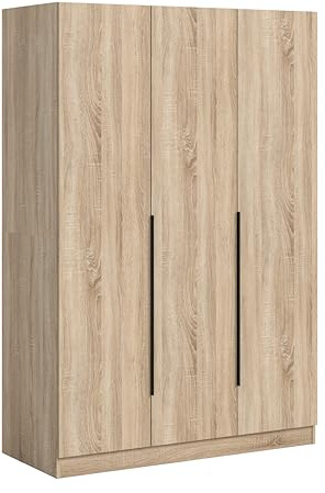 xonox.home – Kleiderschrank Kopenhagen 120x180x52 cm in Sonoma Eiche Nachbildung – 3-türiger Schlafzimmerschrank inkl Kleiderstange und 2 Einlegeböden – Geräumiges und Robustes Design mit viel Platz