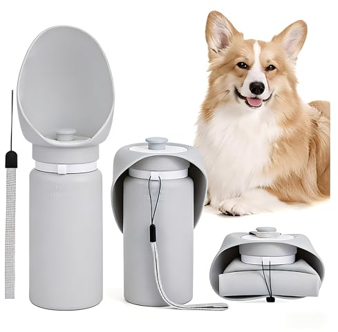 Foldable Dog Water Bottle 550ml, Leak Proof Portable Pet Travel Dispenser Cup with Flip-Up Bowl, BPA-Free Soft Silicone Squeeze Drinking Bottle for Dogs & Cats, Ideal for Walking, Hiking & Travelling