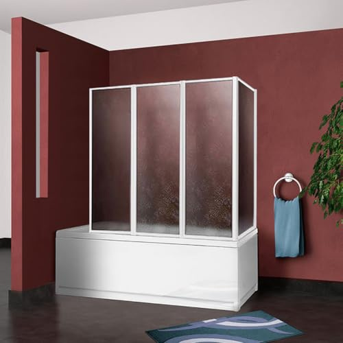 Made in Italy Vasca parete vasca sopravasca doccia box ante pieghevole cm.64+cm.133, profili alluminio con pannelli acrilici, reversibili a 4 ante